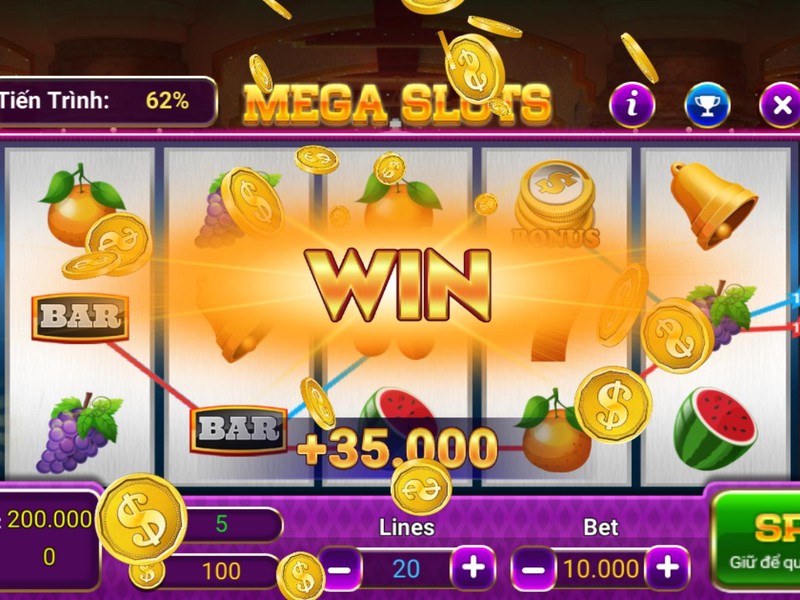 Màn hình slot game với biểu tượng Jackpot và tiền thưởng lớn